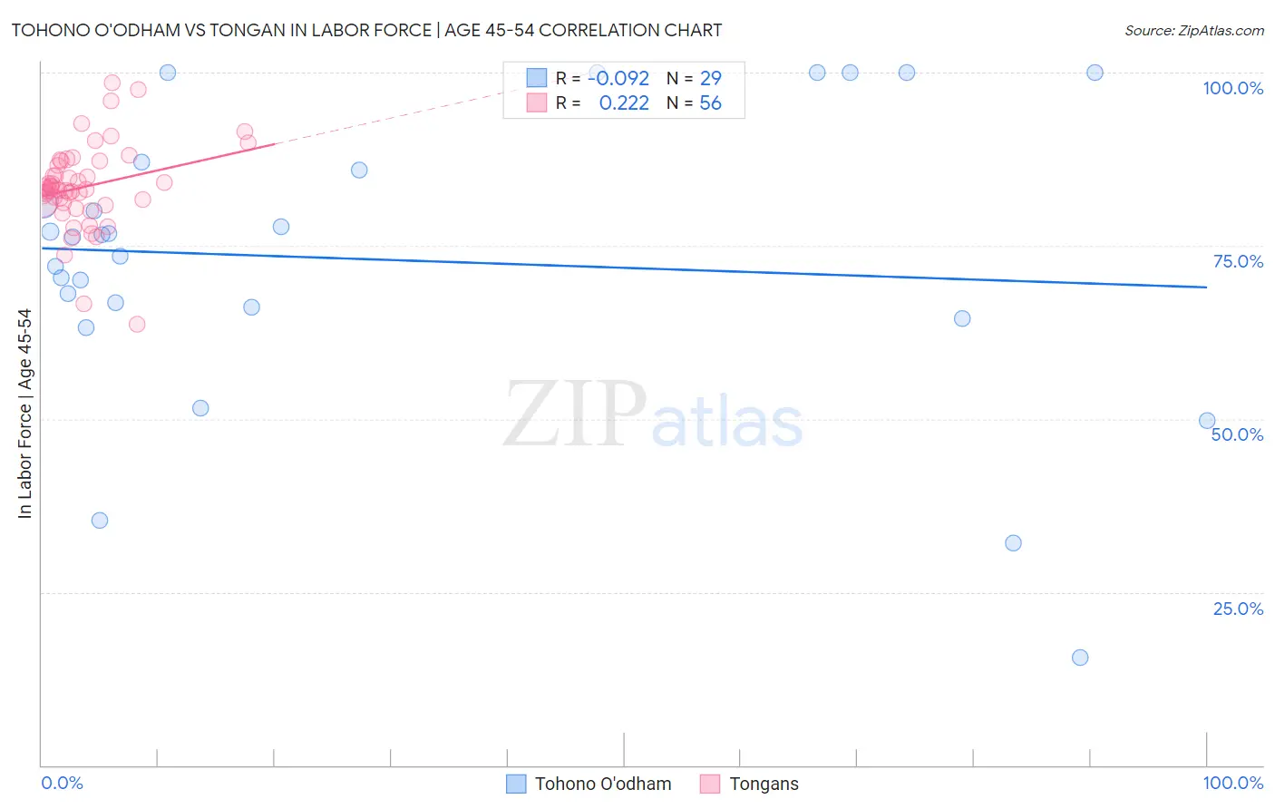 Tohono O'odham vs Tongan In Labor Force | Age 45-54