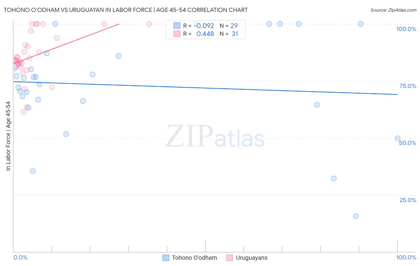 Tohono O'odham vs Uruguayan In Labor Force | Age 45-54