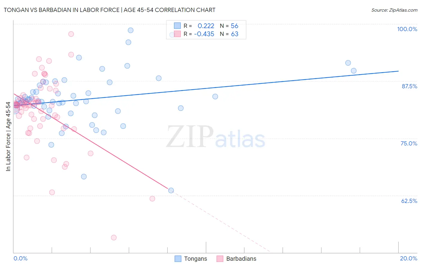 Tongan vs Barbadian In Labor Force | Age 45-54
