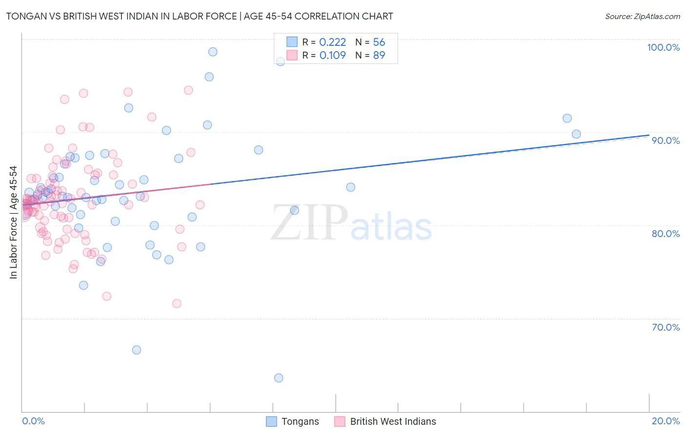 Tongan vs British West Indian In Labor Force | Age 45-54