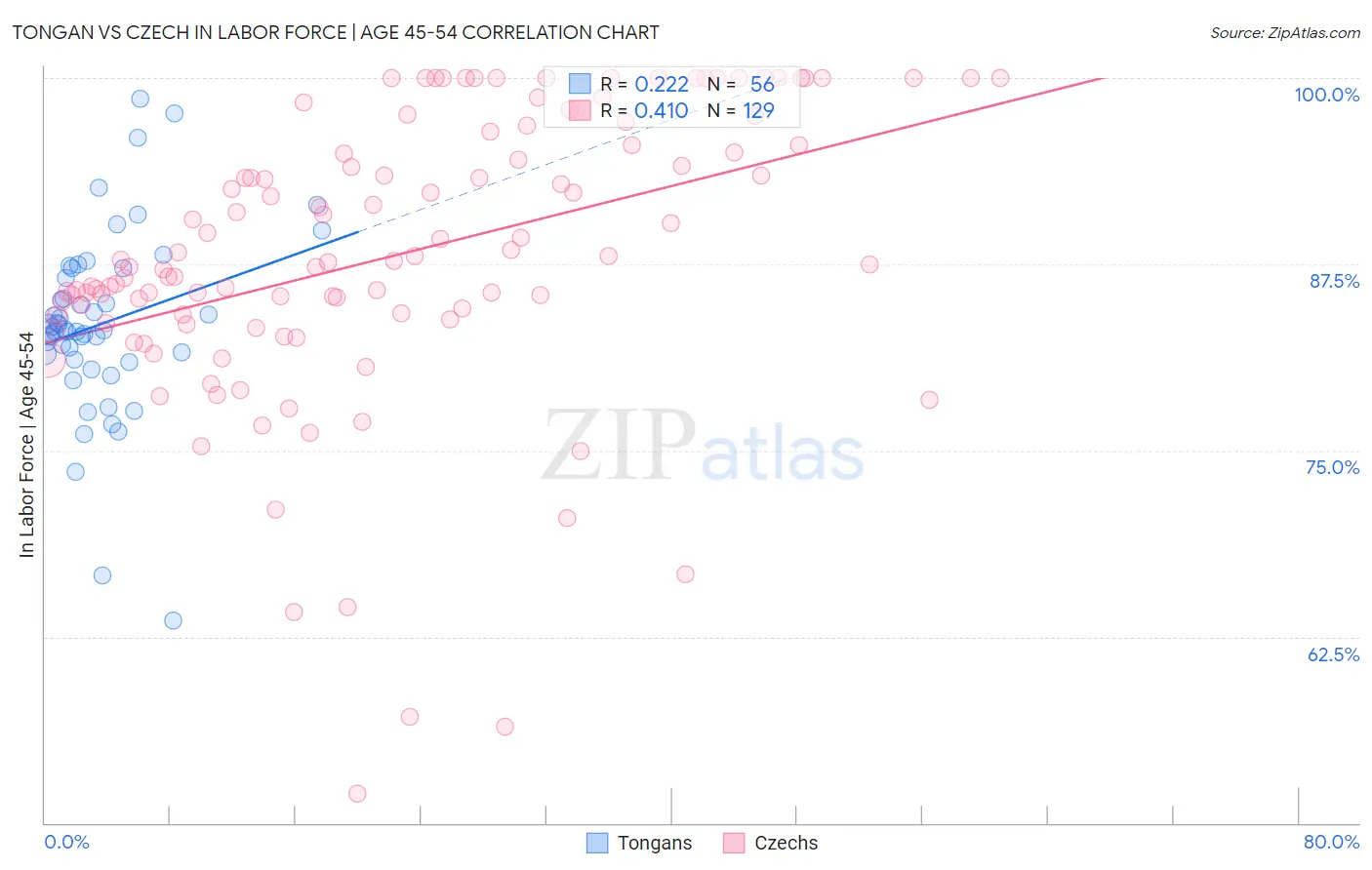 Tongan vs Czech In Labor Force | Age 45-54