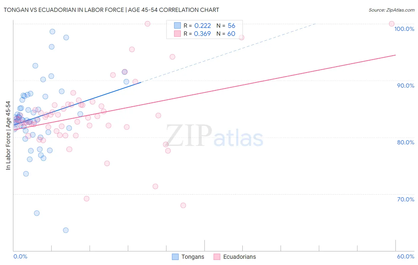 Tongan vs Ecuadorian In Labor Force | Age 45-54