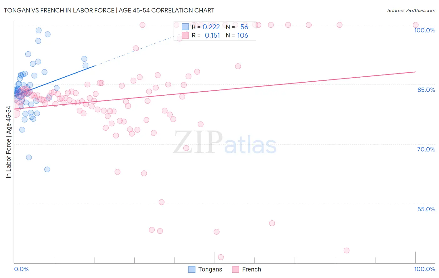 Tongan vs French In Labor Force | Age 45-54