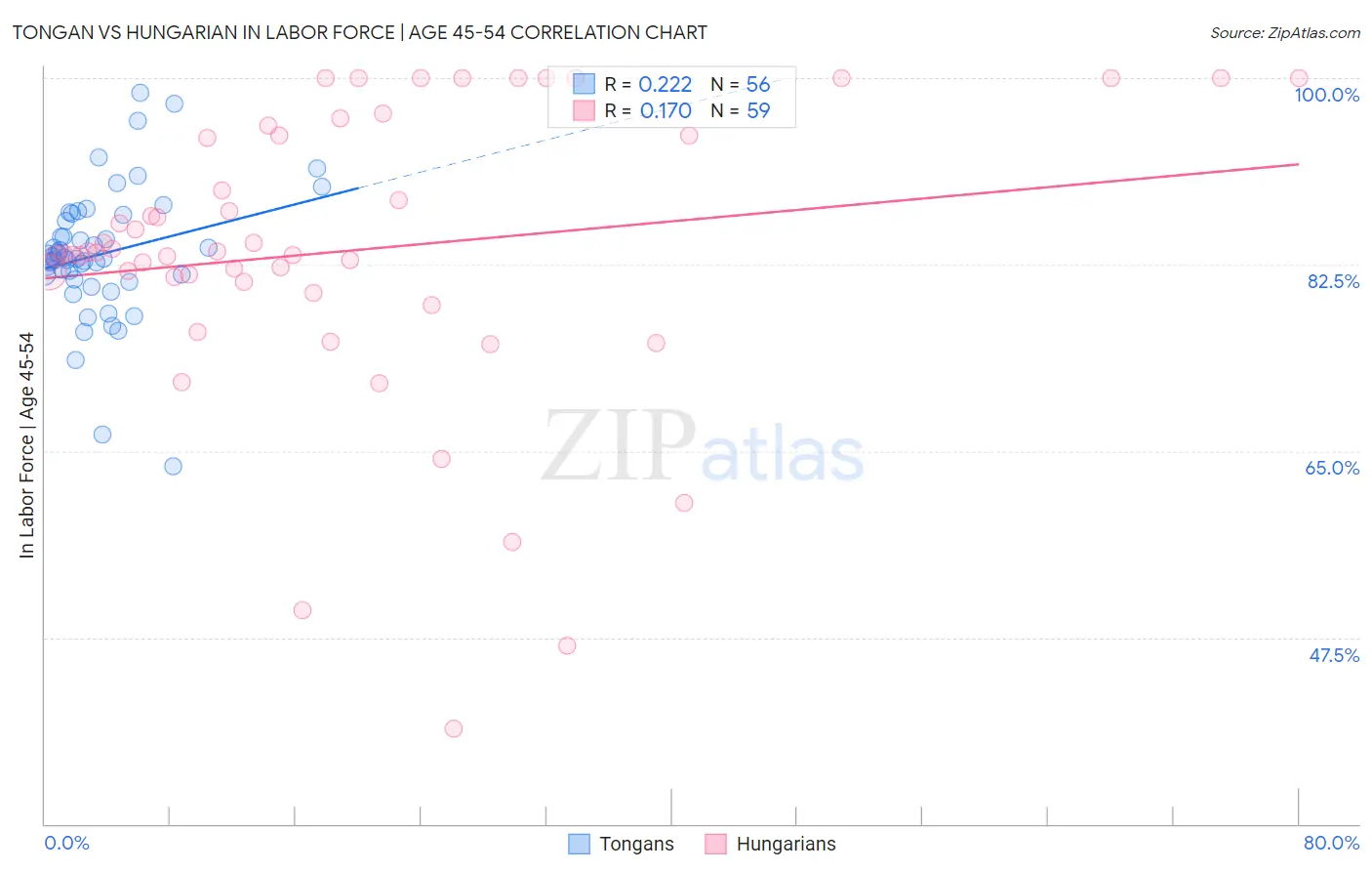 Tongan vs Hungarian In Labor Force | Age 45-54