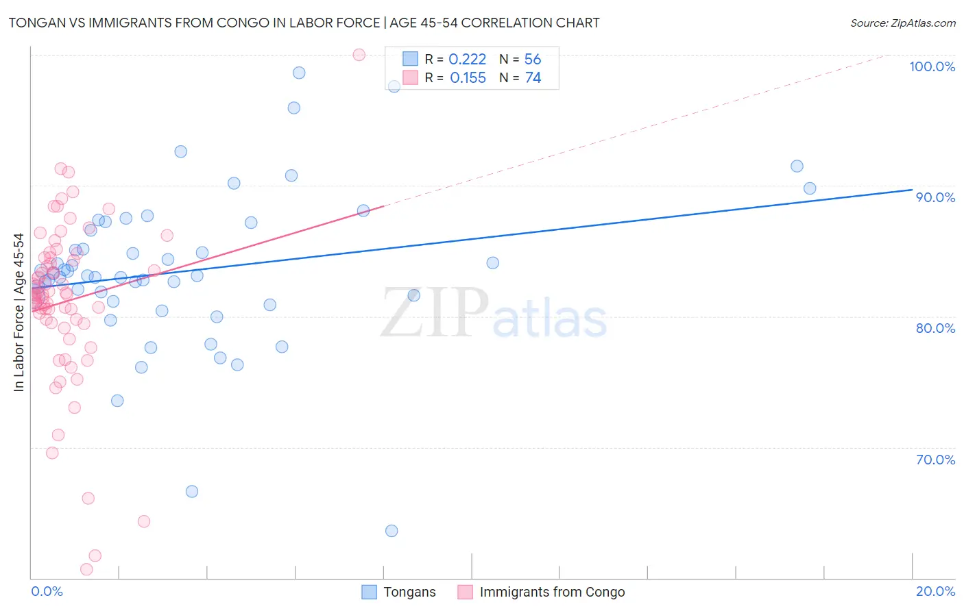 Tongan vs Immigrants from Congo In Labor Force | Age 45-54