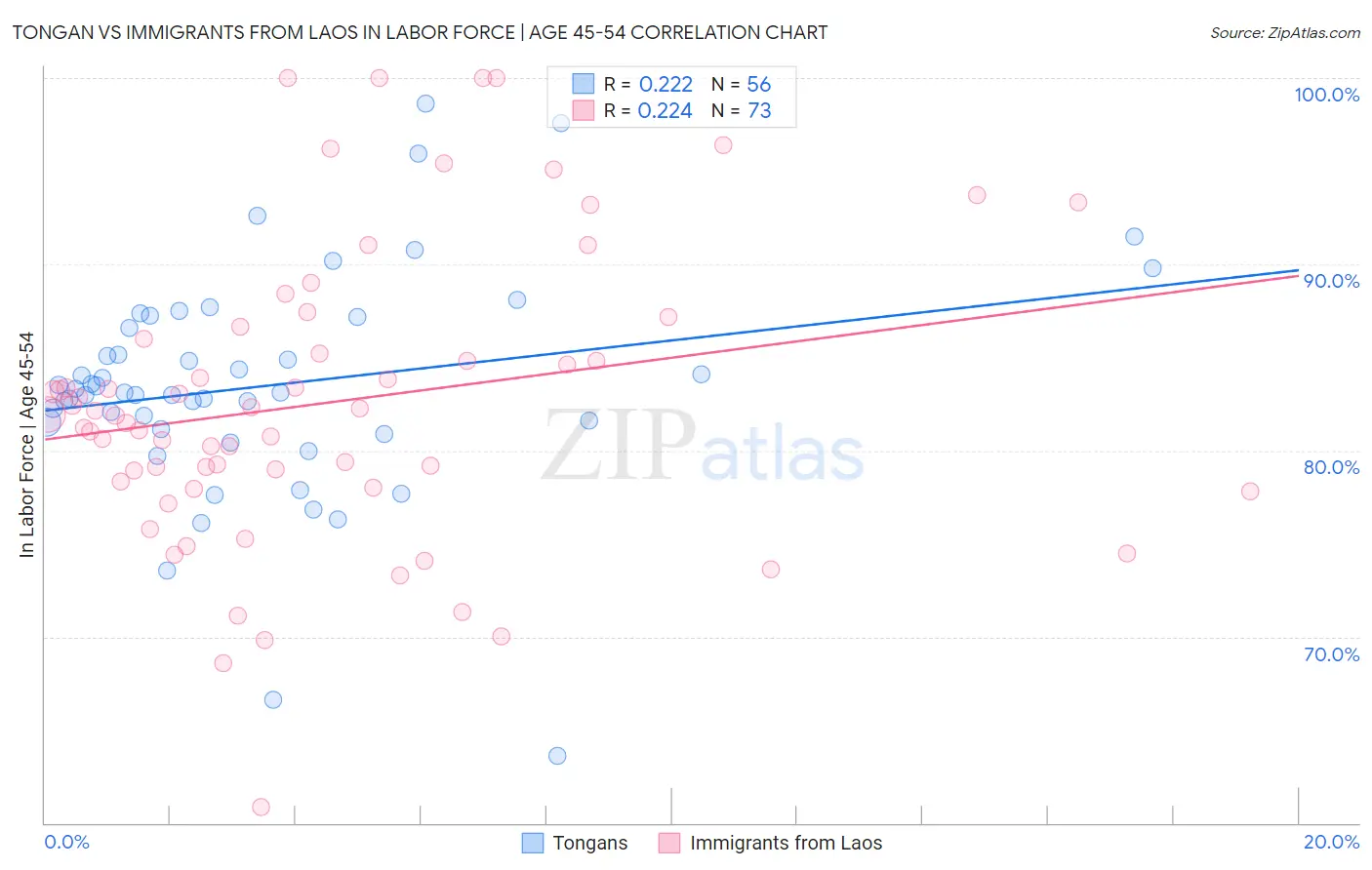 Tongan vs Immigrants from Laos In Labor Force | Age 45-54