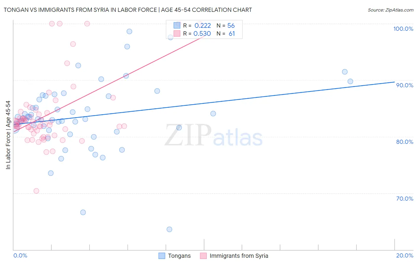 Tongan vs Immigrants from Syria In Labor Force | Age 45-54