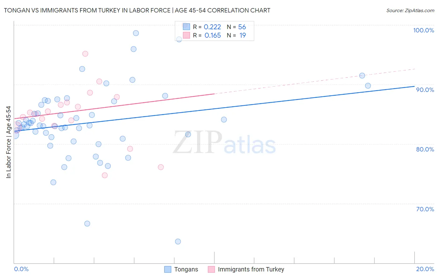 Tongan vs Immigrants from Turkey In Labor Force | Age 45-54