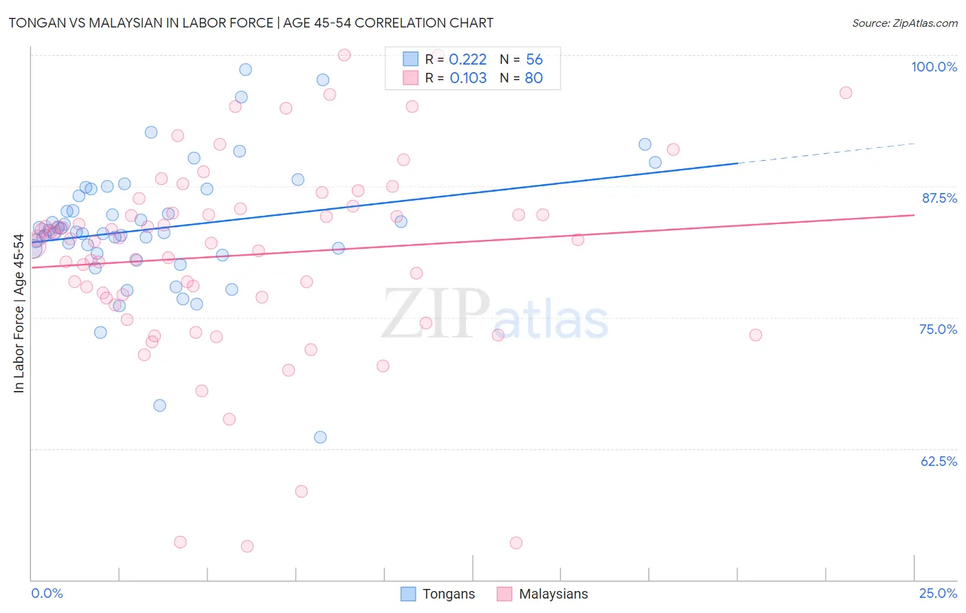 Tongan vs Malaysian In Labor Force | Age 45-54
