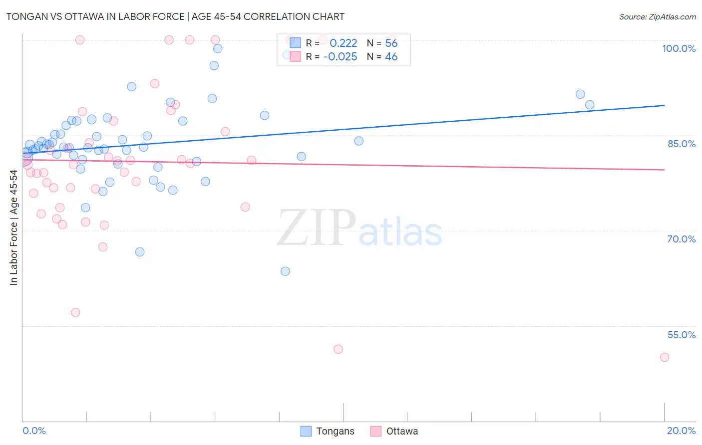 Tongan vs Ottawa In Labor Force | Age 45-54