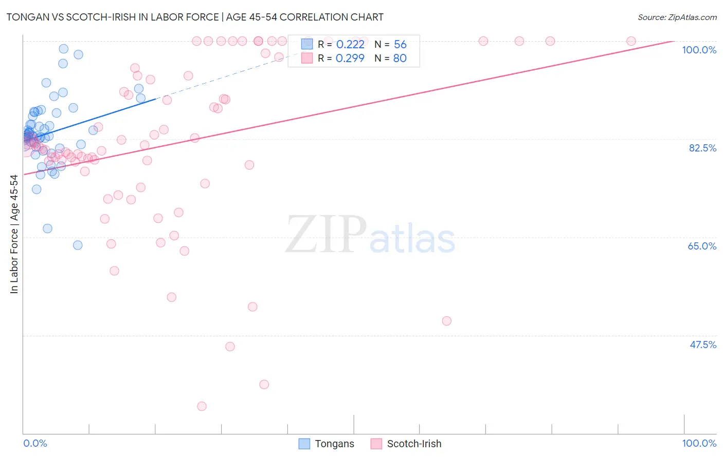 Tongan vs Scotch-Irish In Labor Force | Age 45-54