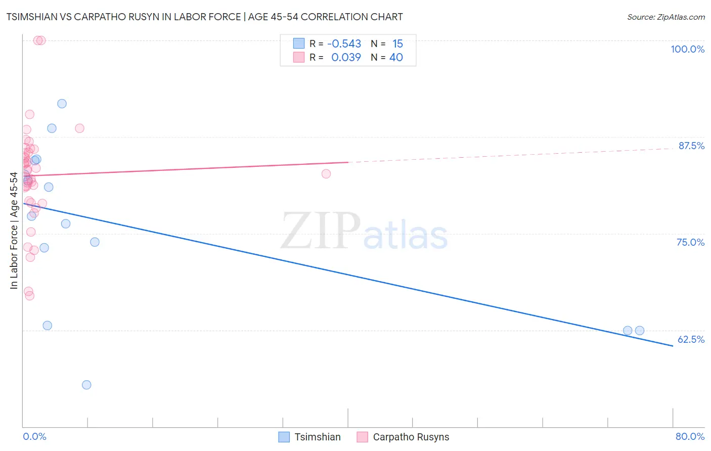 Tsimshian vs Carpatho Rusyn In Labor Force | Age 45-54