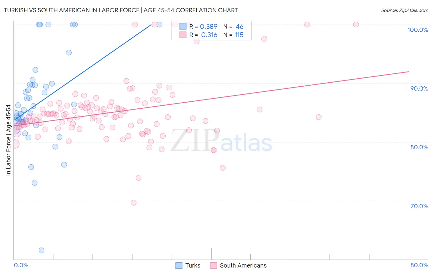 Turkish vs South American In Labor Force | Age 45-54