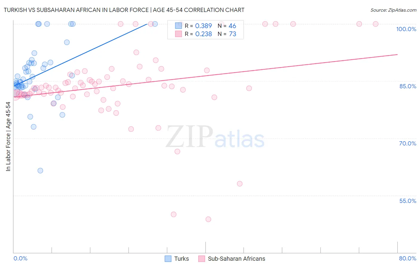 Turkish vs Subsaharan African In Labor Force | Age 45-54