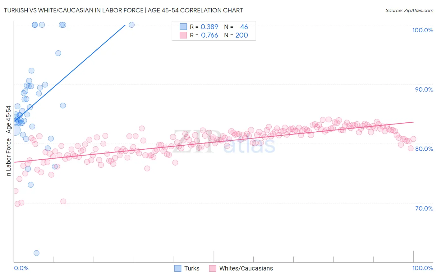 Turkish vs White/Caucasian In Labor Force | Age 45-54