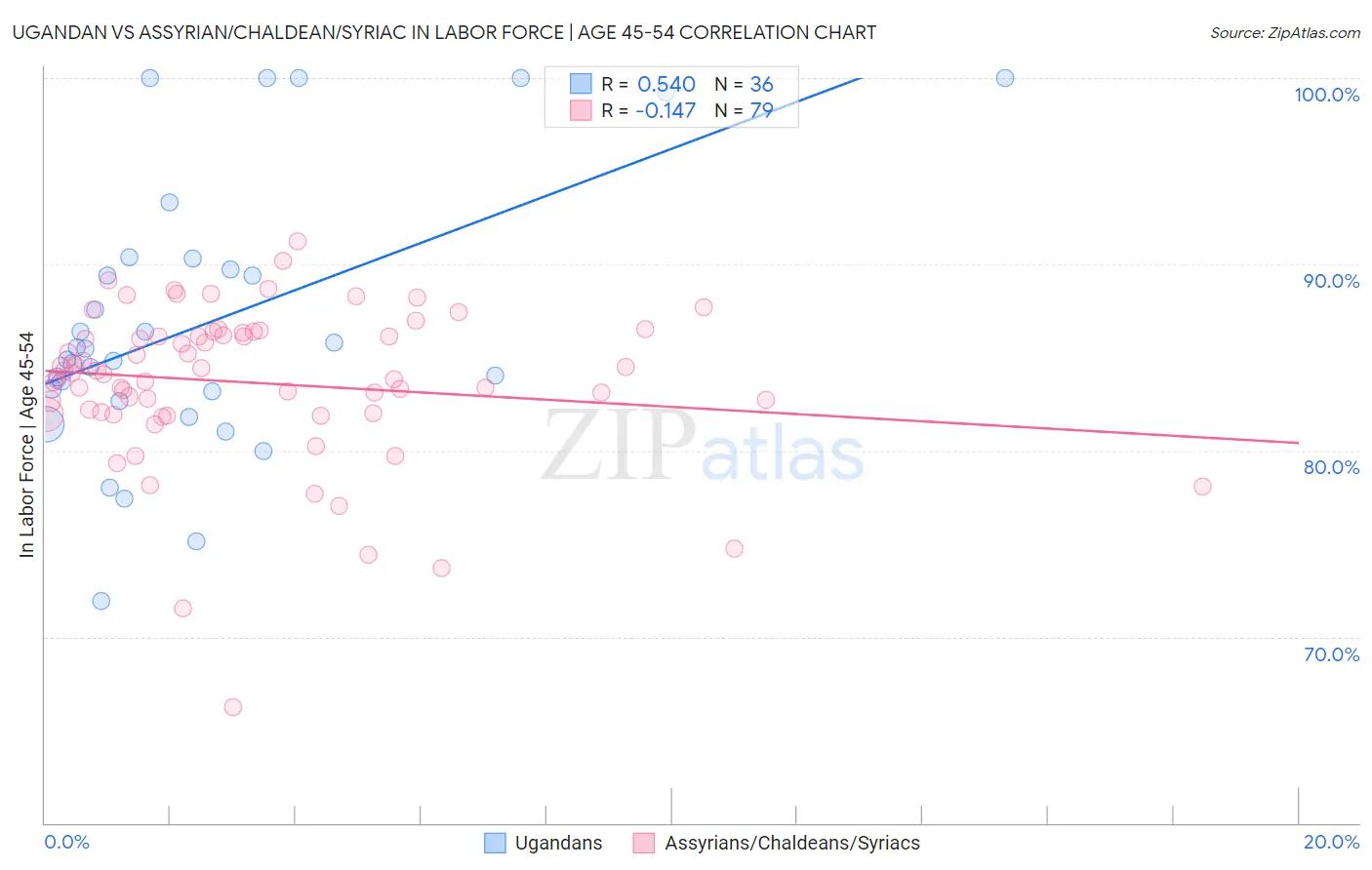 Ugandan vs Assyrian/Chaldean/Syriac In Labor Force | Age 45-54