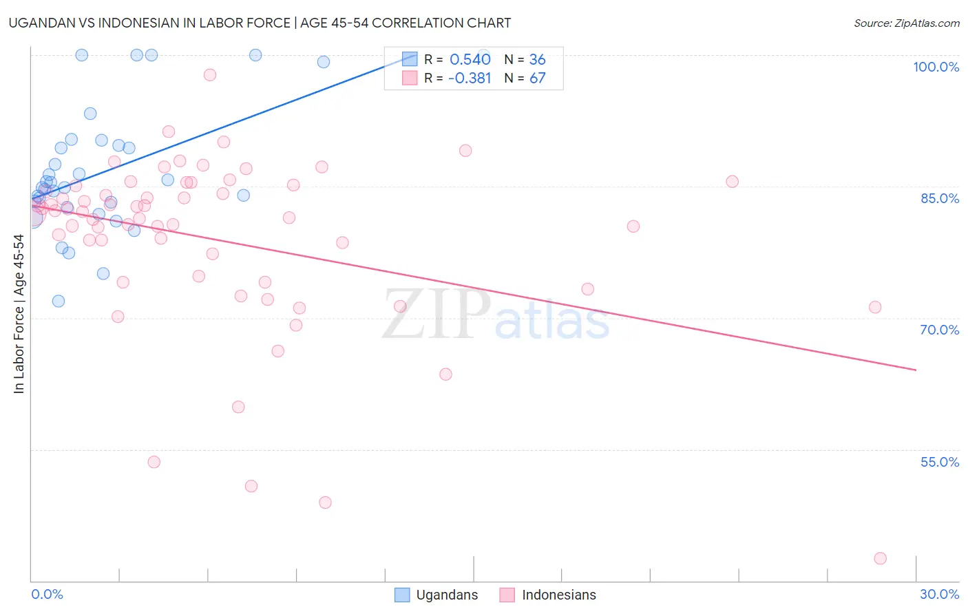 Ugandan vs Indonesian In Labor Force | Age 45-54