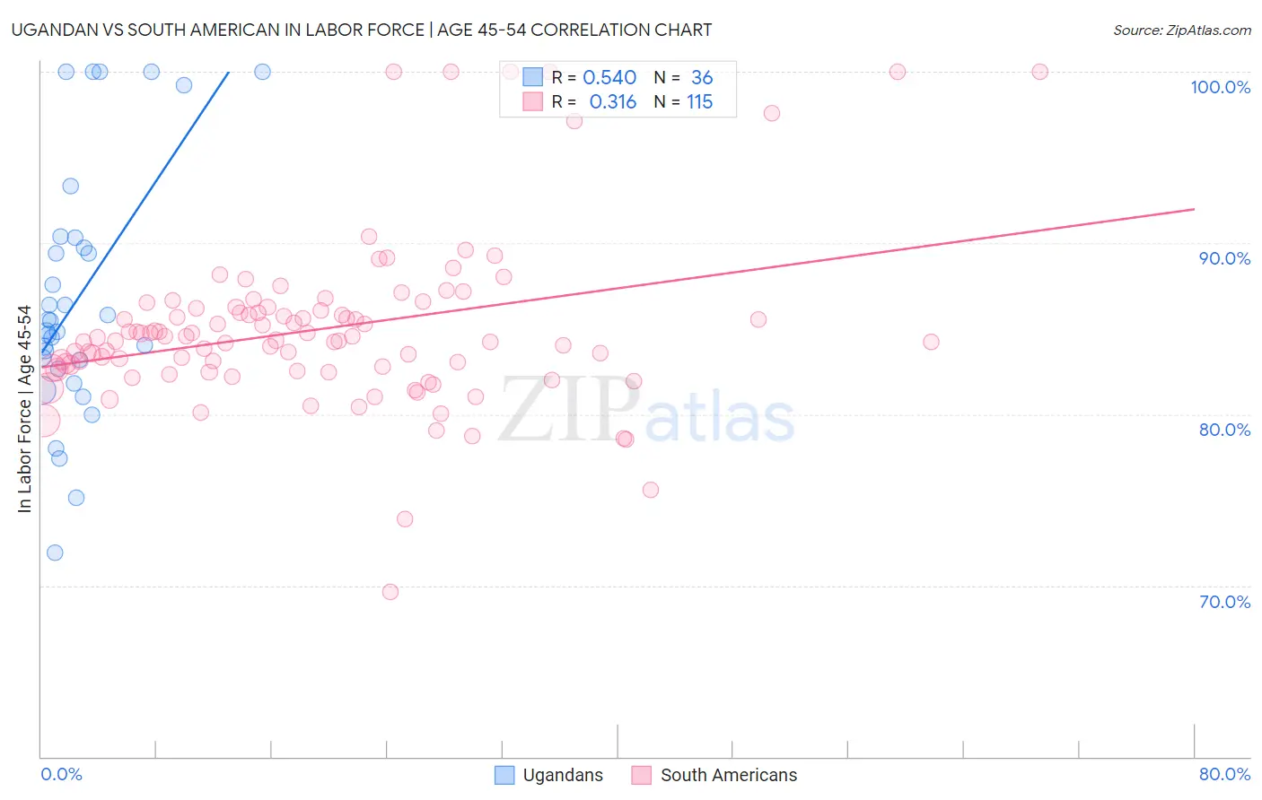 Ugandan vs South American In Labor Force | Age 45-54