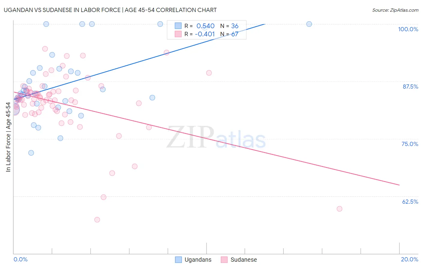 Ugandan vs Sudanese In Labor Force | Age 45-54