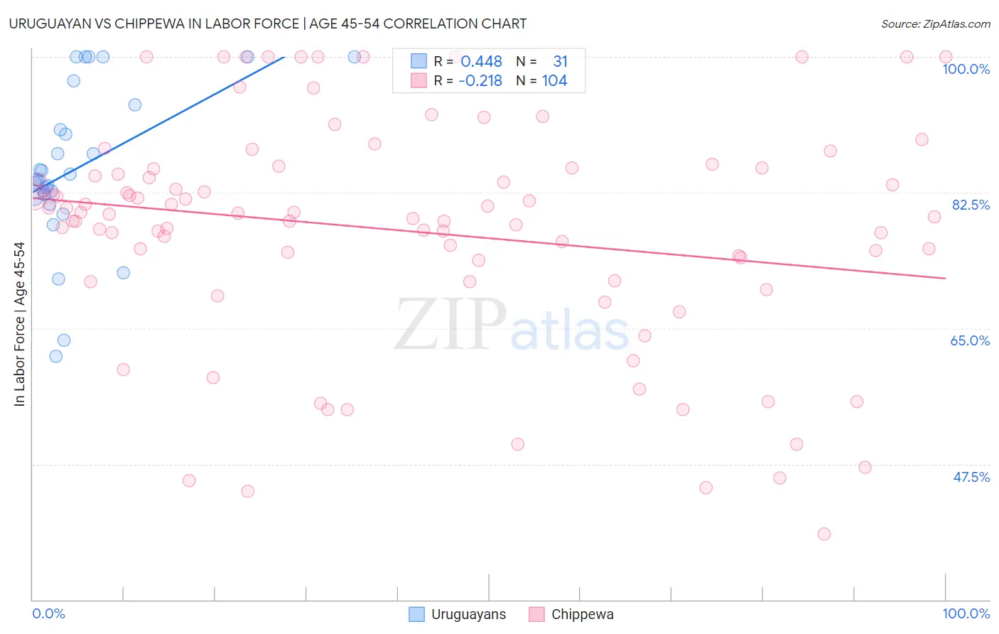 Uruguayan vs Chippewa In Labor Force | Age 45-54