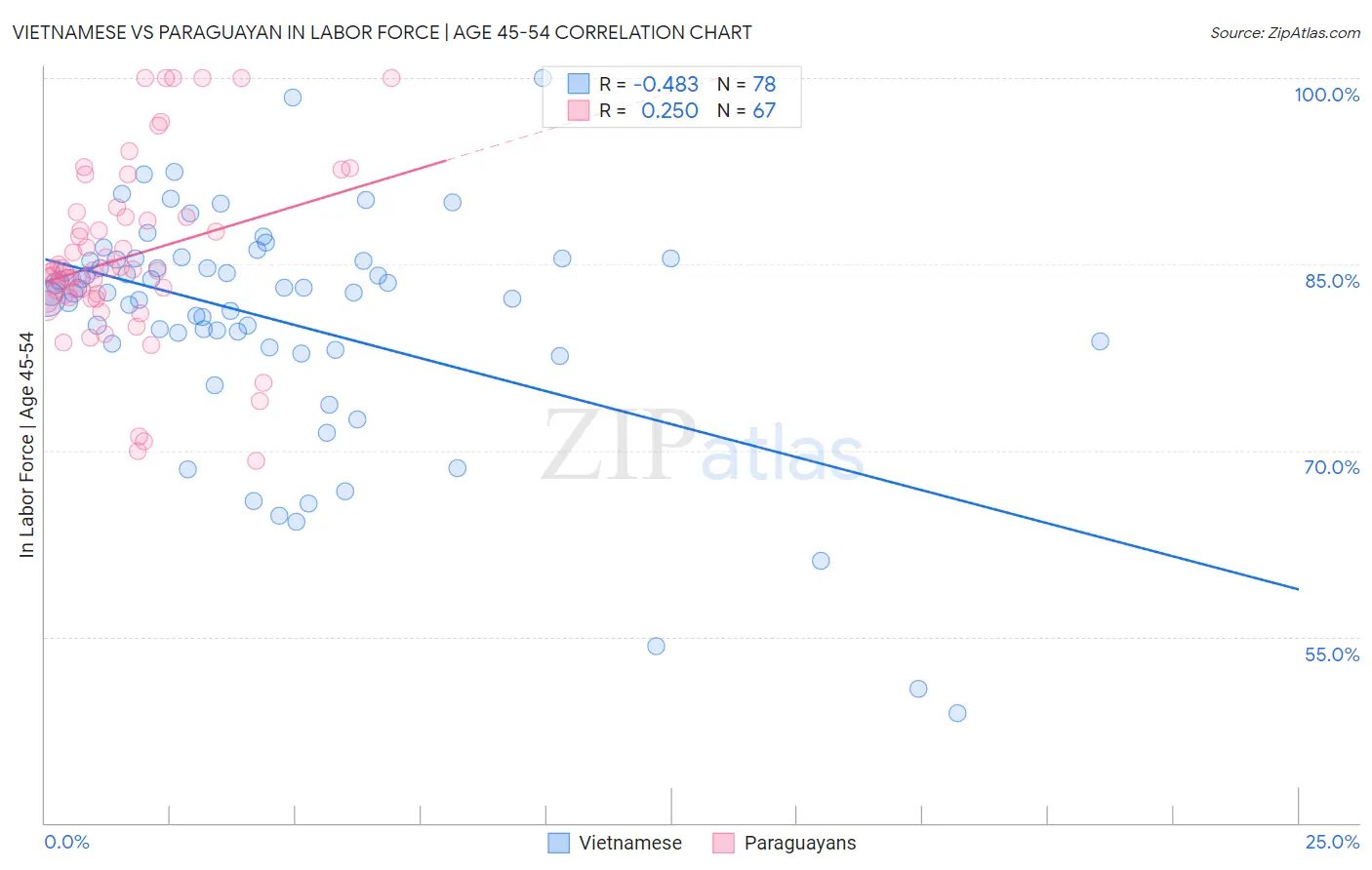 Vietnamese vs Paraguayan In Labor Force | Age 45-54
