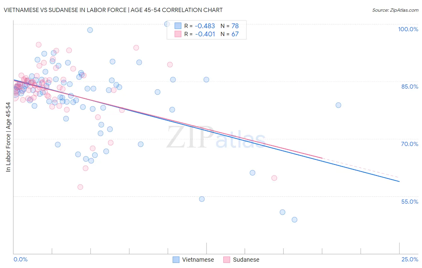 Vietnamese vs Sudanese In Labor Force | Age 45-54