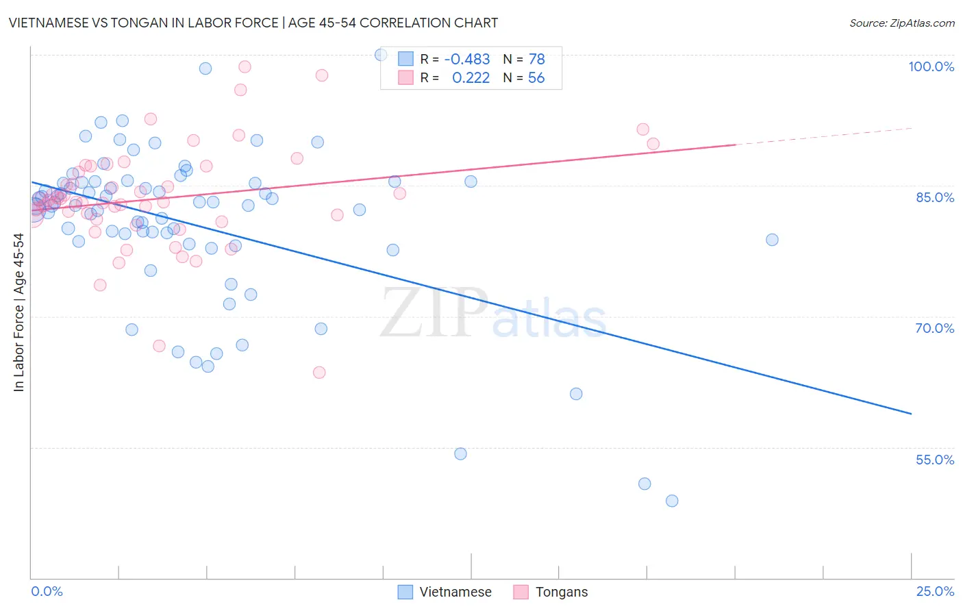 Vietnamese vs Tongan In Labor Force | Age 45-54