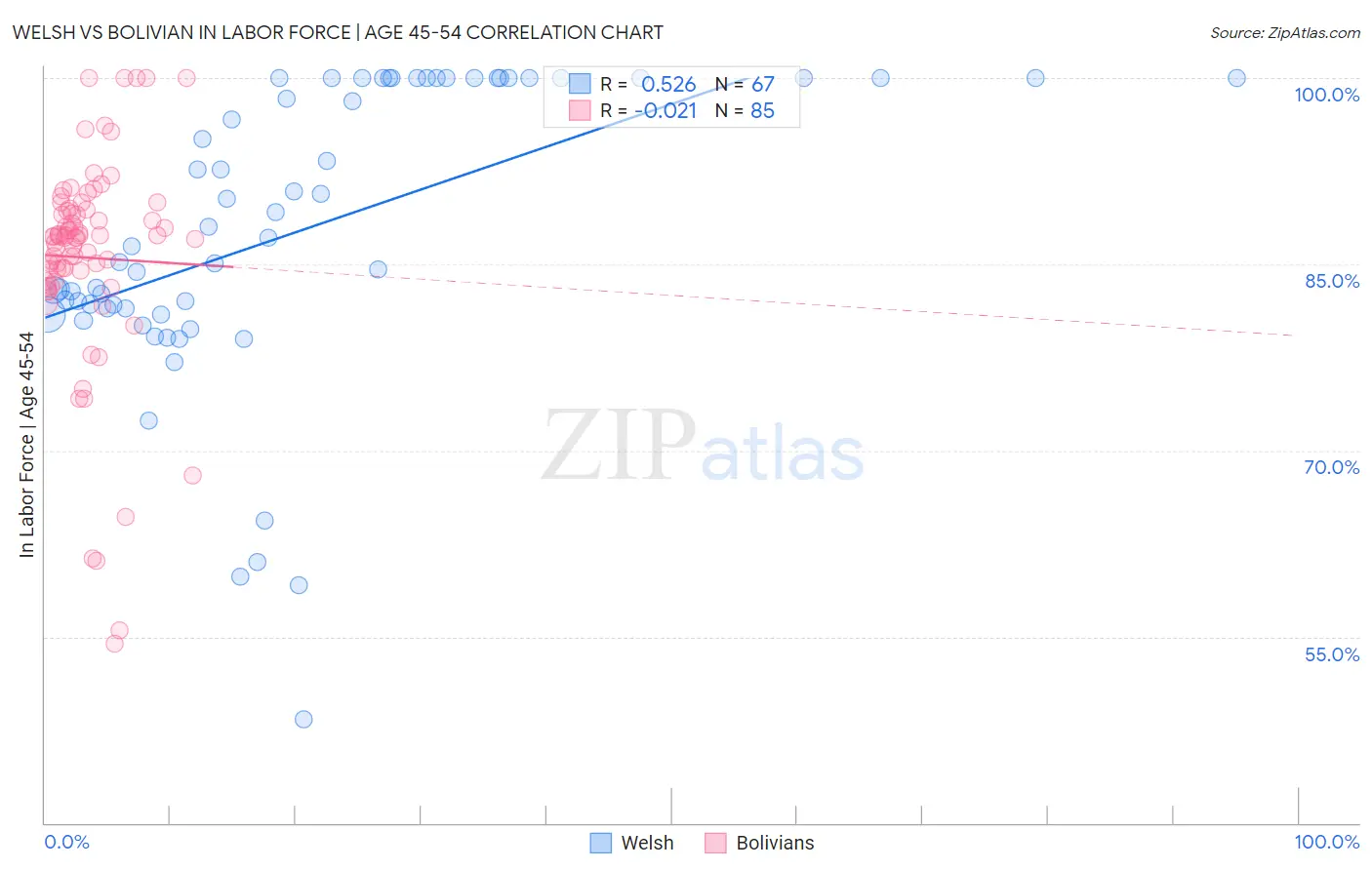 Welsh vs Bolivian In Labor Force | Age 45-54