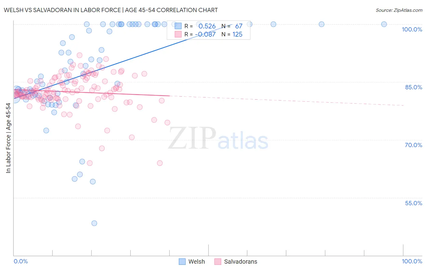 Welsh vs Salvadoran In Labor Force | Age 45-54