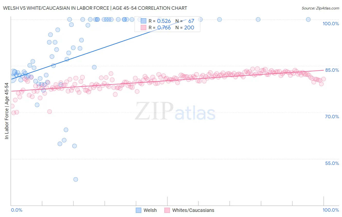 Welsh vs White/Caucasian In Labor Force | Age 45-54