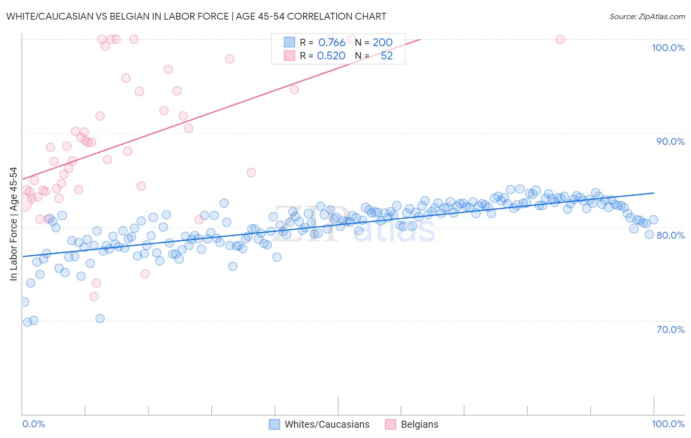 White/Caucasian vs Belgian In Labor Force | Age 45-54