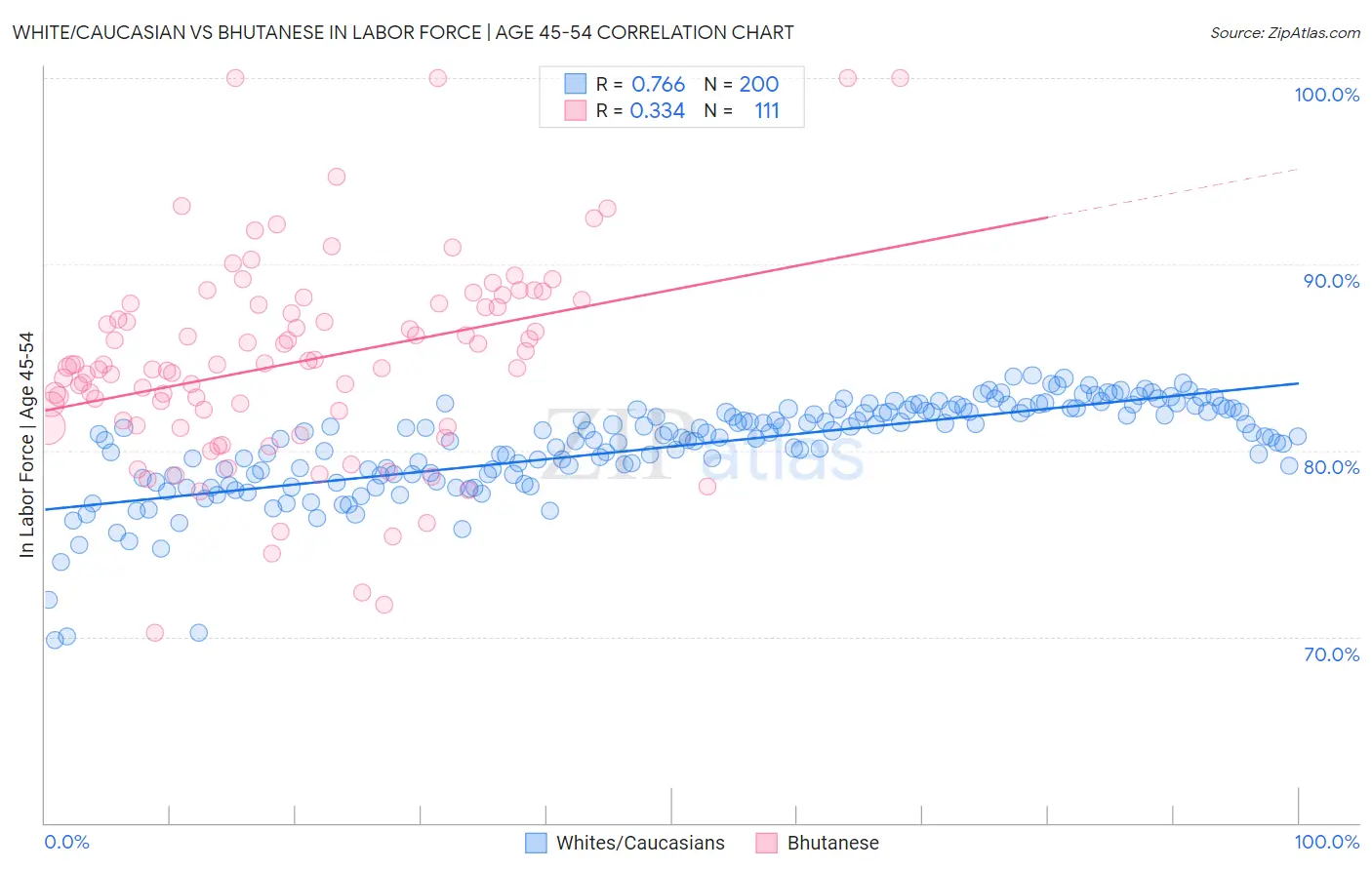 White/Caucasian vs Bhutanese In Labor Force | Age 45-54