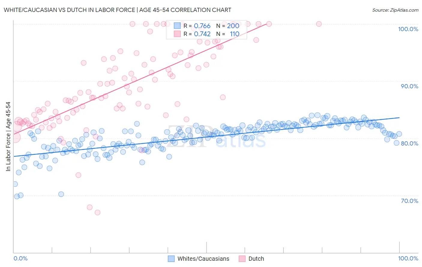 White/Caucasian vs Dutch In Labor Force | Age 45-54