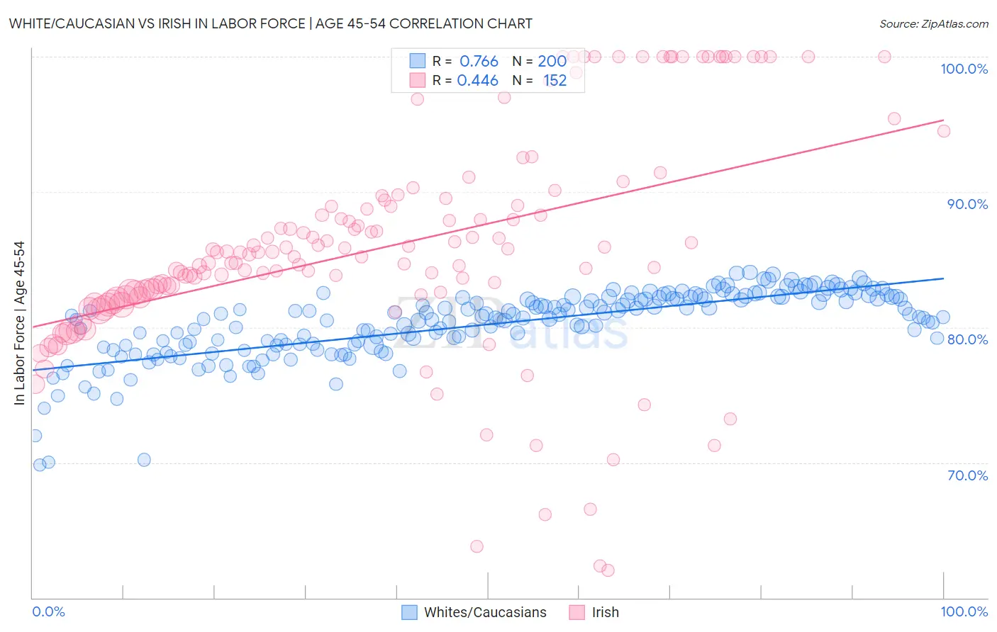 White/Caucasian vs Irish In Labor Force | Age 45-54