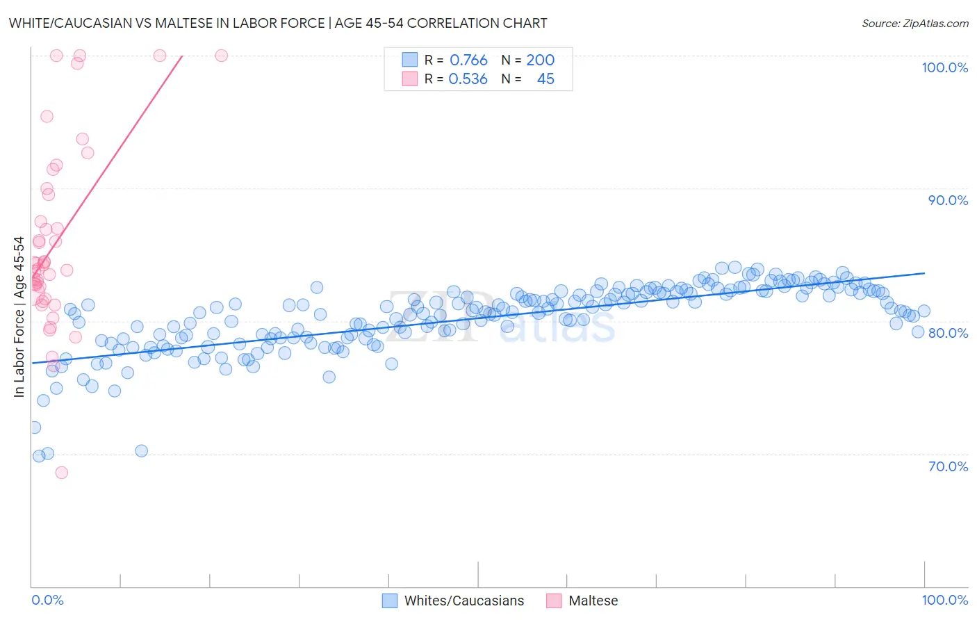 White/Caucasian vs Maltese In Labor Force | Age 45-54