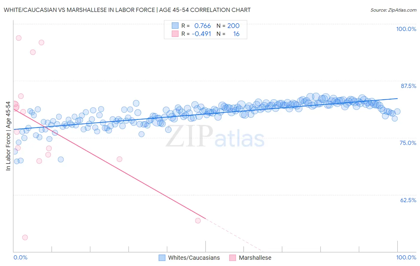 White/Caucasian vs Marshallese In Labor Force | Age 45-54