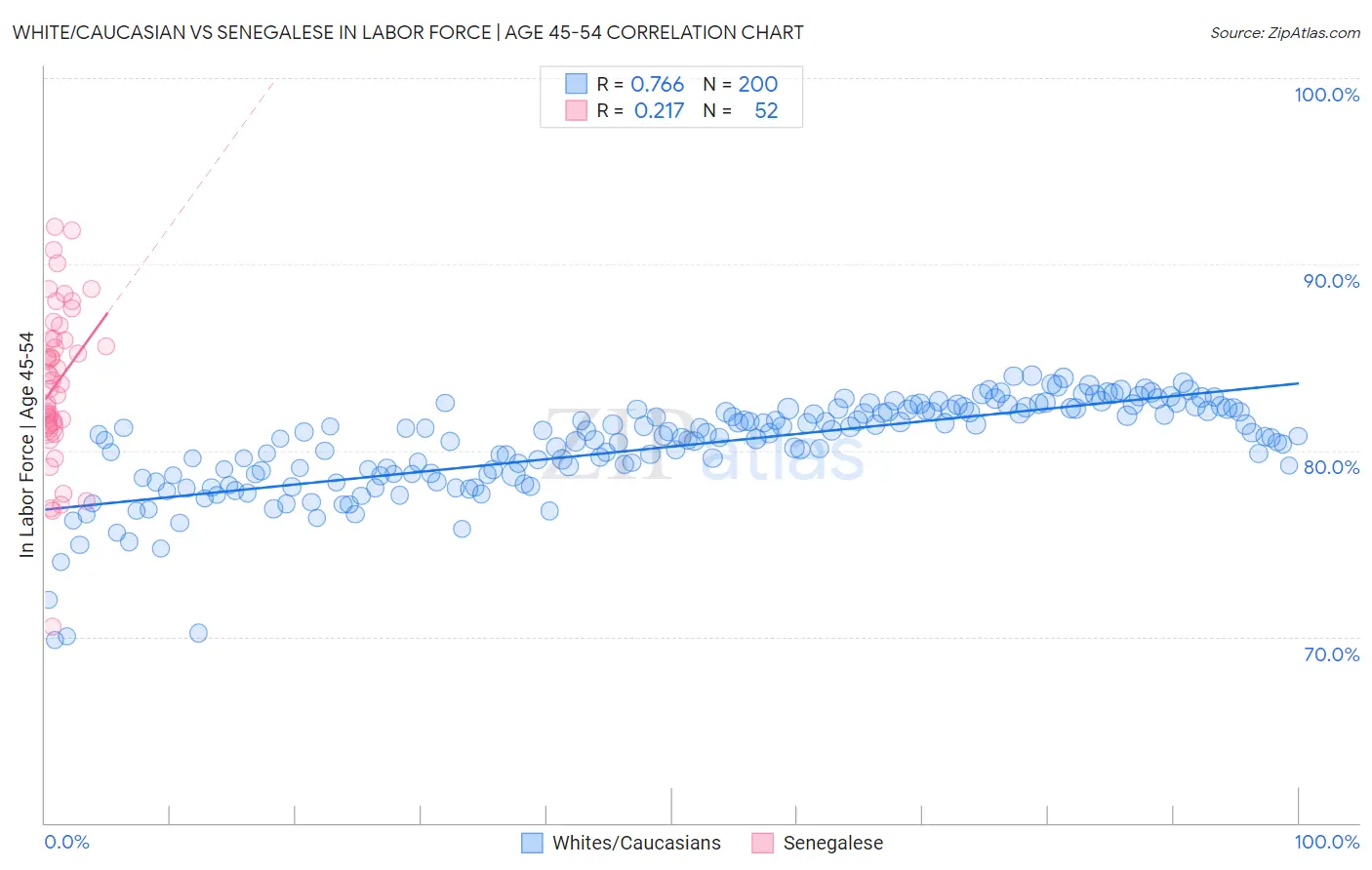 White/Caucasian vs Senegalese In Labor Force | Age 45-54