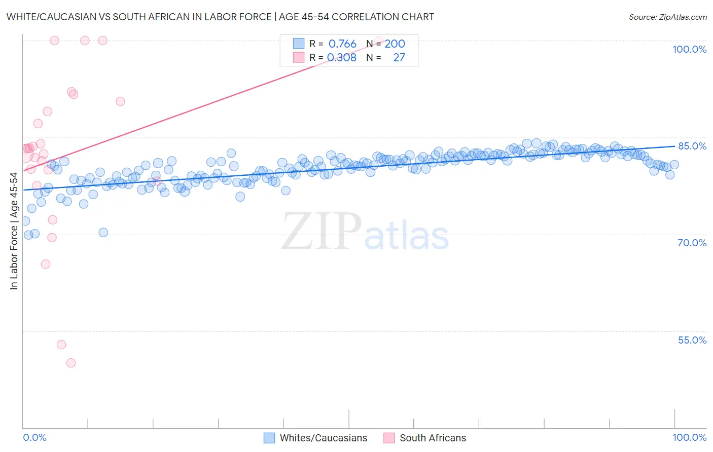 White/Caucasian vs South African In Labor Force | Age 45-54