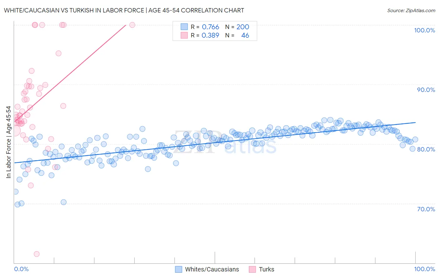 White/Caucasian vs Turkish In Labor Force | Age 45-54