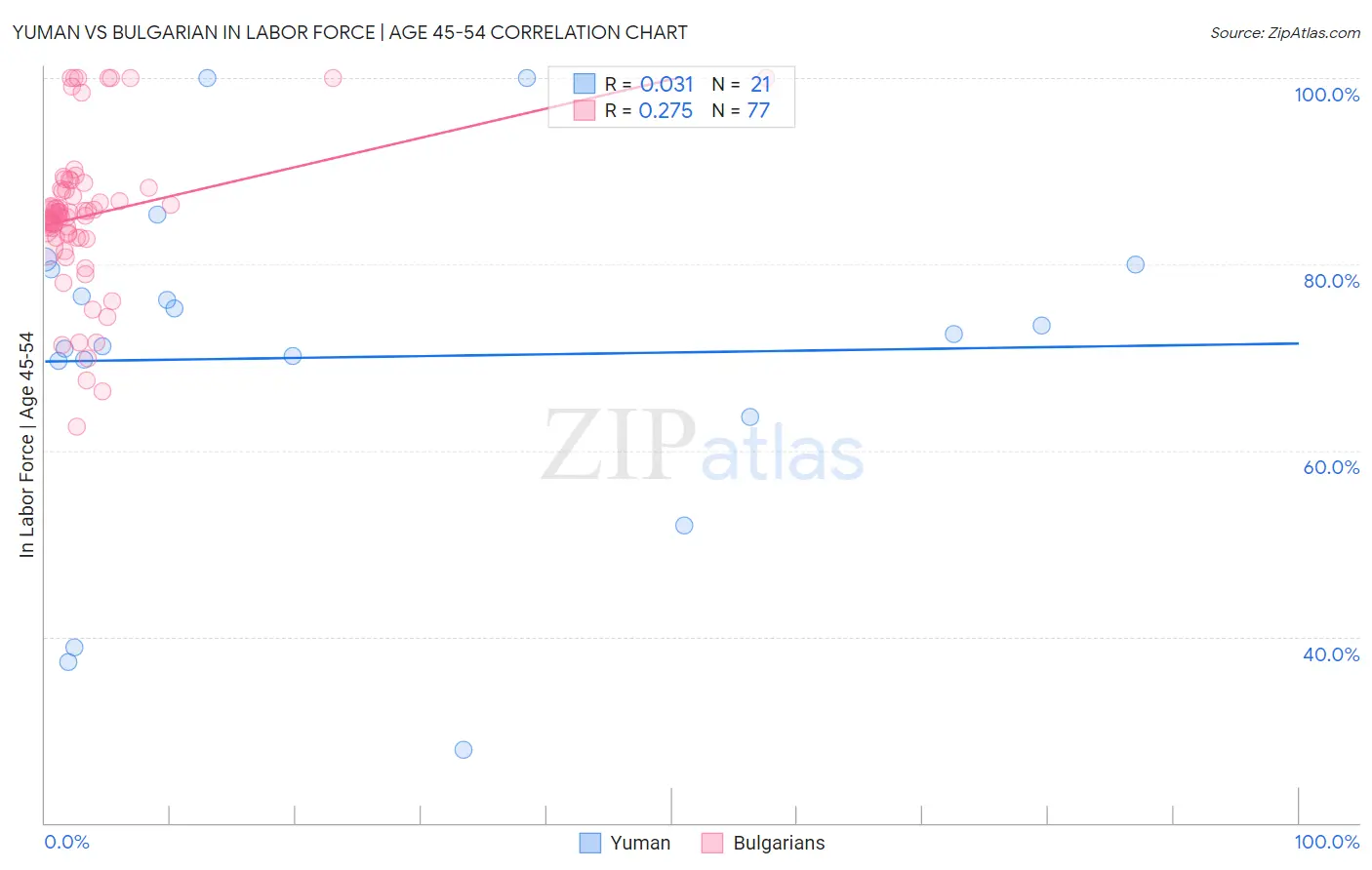 Yuman vs Bulgarian In Labor Force | Age 45-54