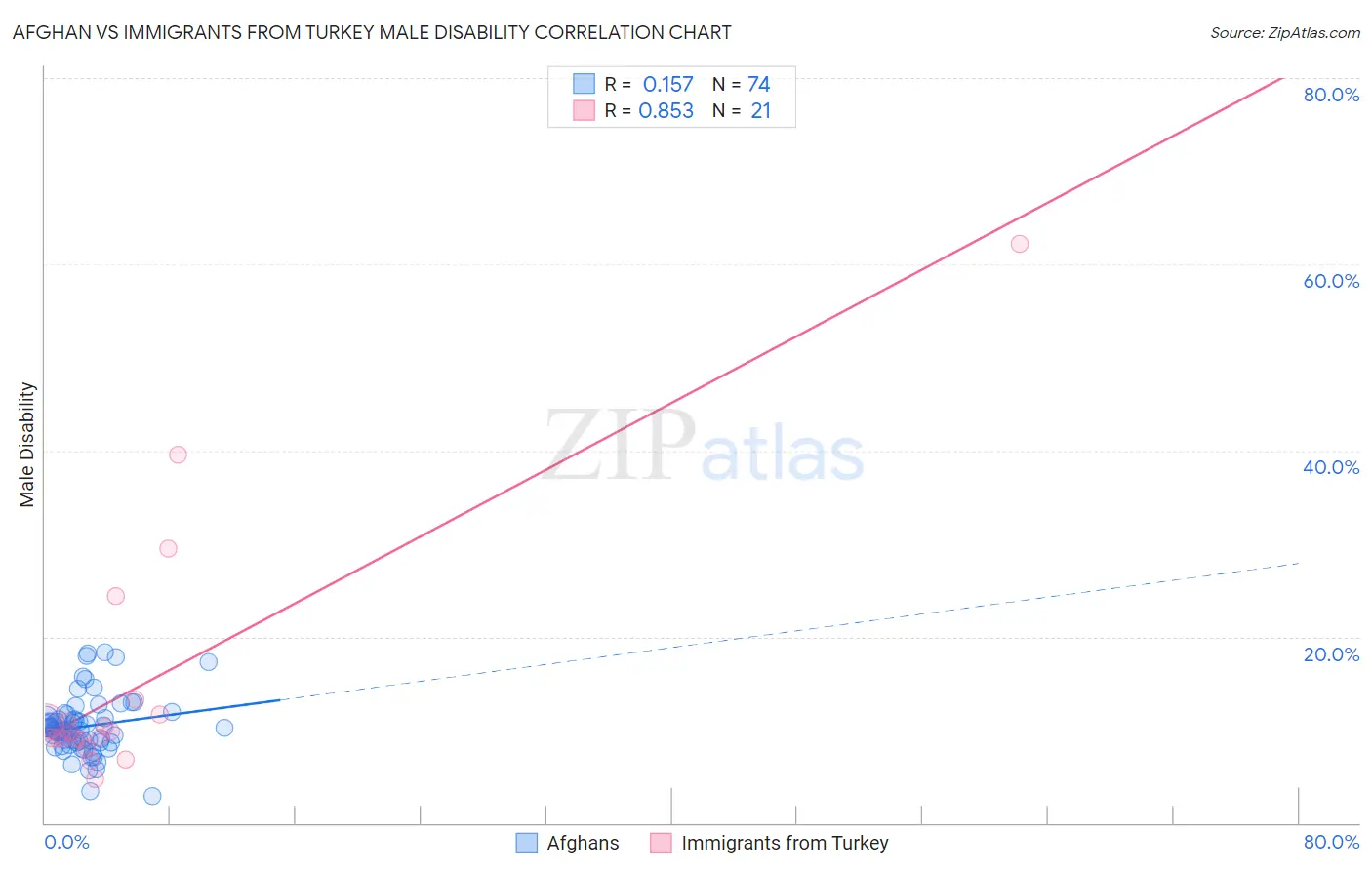 Afghan vs Immigrants from Turkey Male Disability