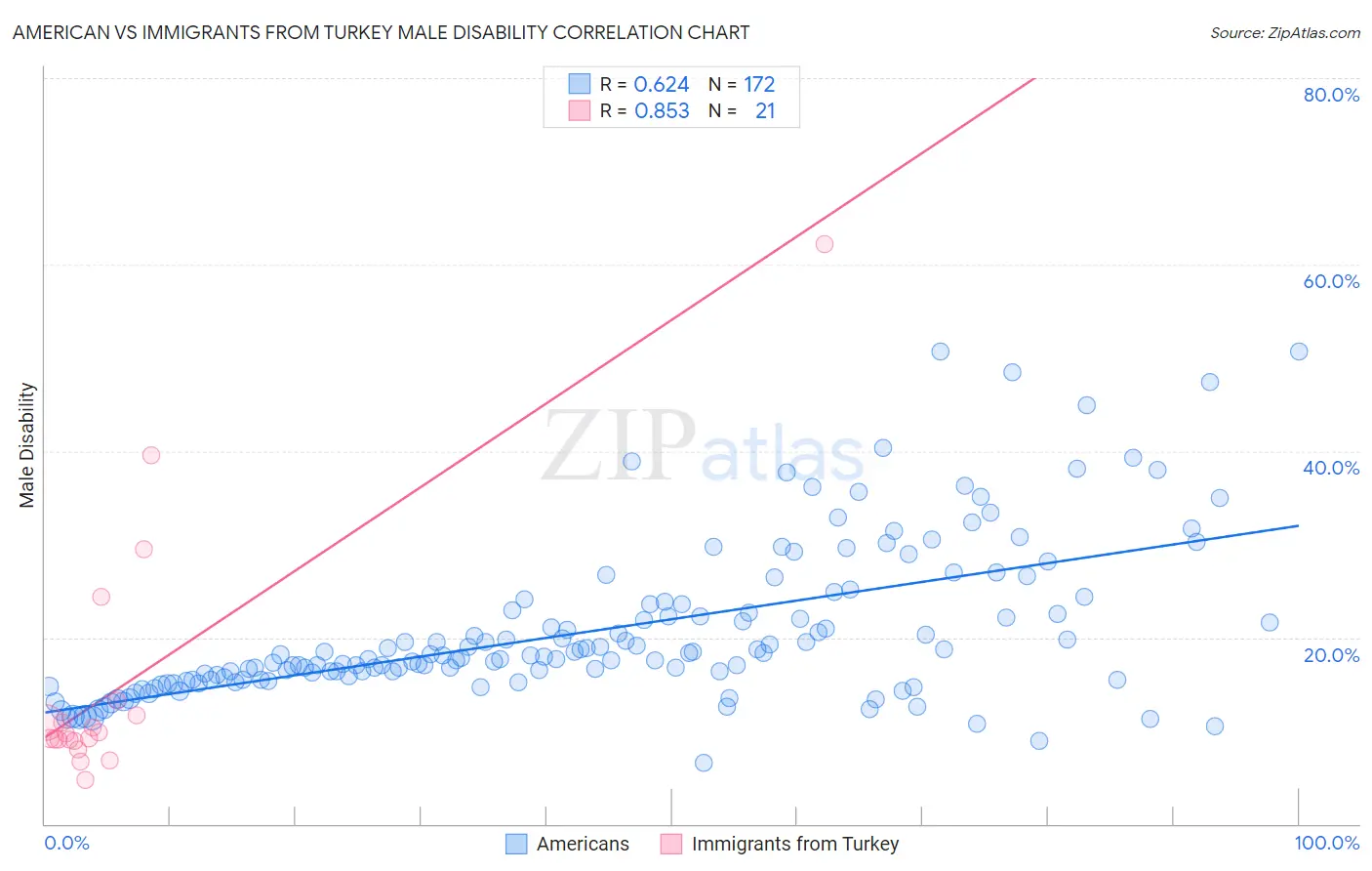 American vs Immigrants from Turkey Male Disability