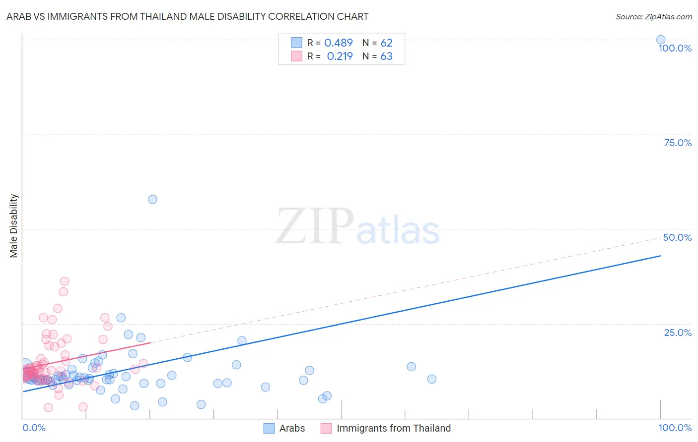 Arab vs Immigrants from Thailand Male Disability