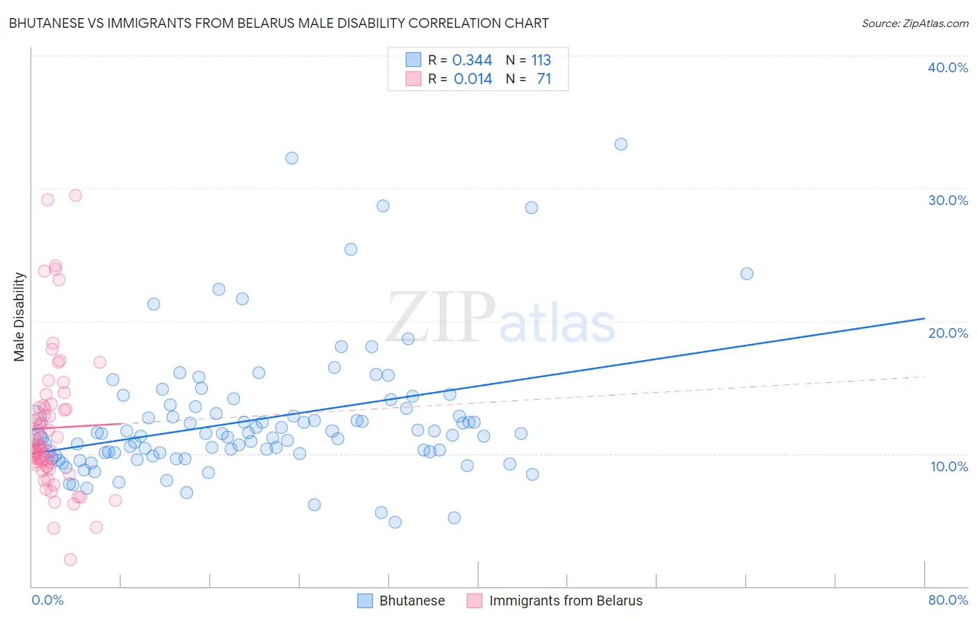 Bhutanese vs Immigrants from Belarus Male Disability