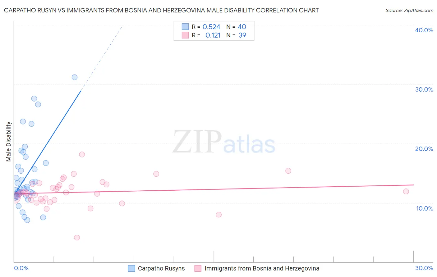 Carpatho Rusyn vs Immigrants from Bosnia and Herzegovina Male Disability