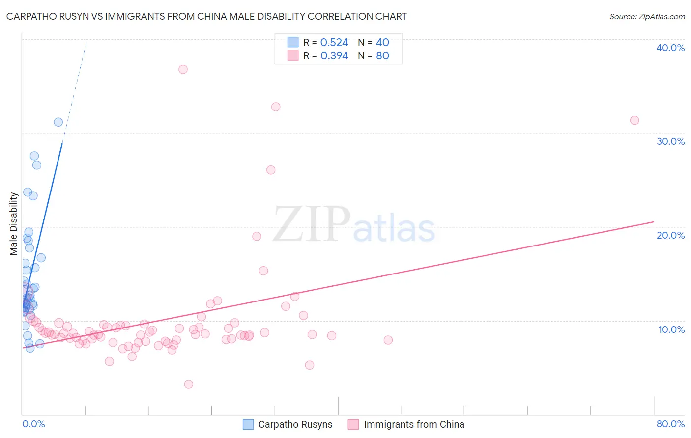 Carpatho Rusyn vs Immigrants from China Male Disability