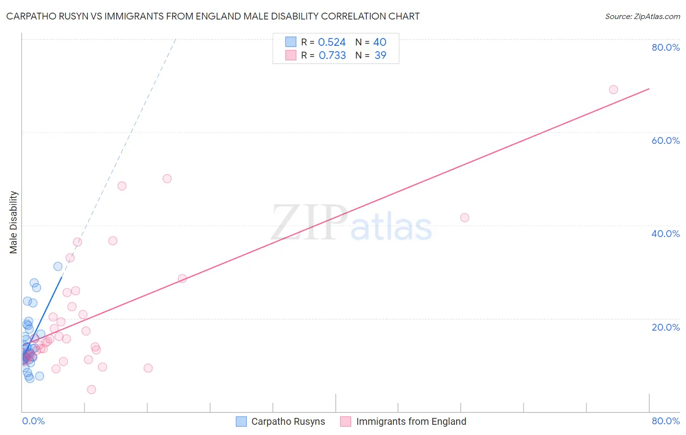 Carpatho Rusyn vs Immigrants from England Male Disability