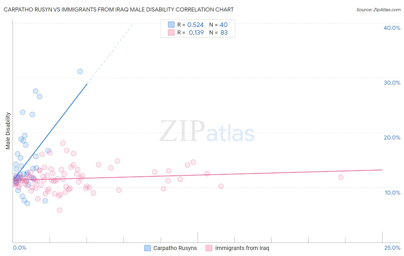 Carpatho Rusyn vs Immigrants from Iraq Male Disability