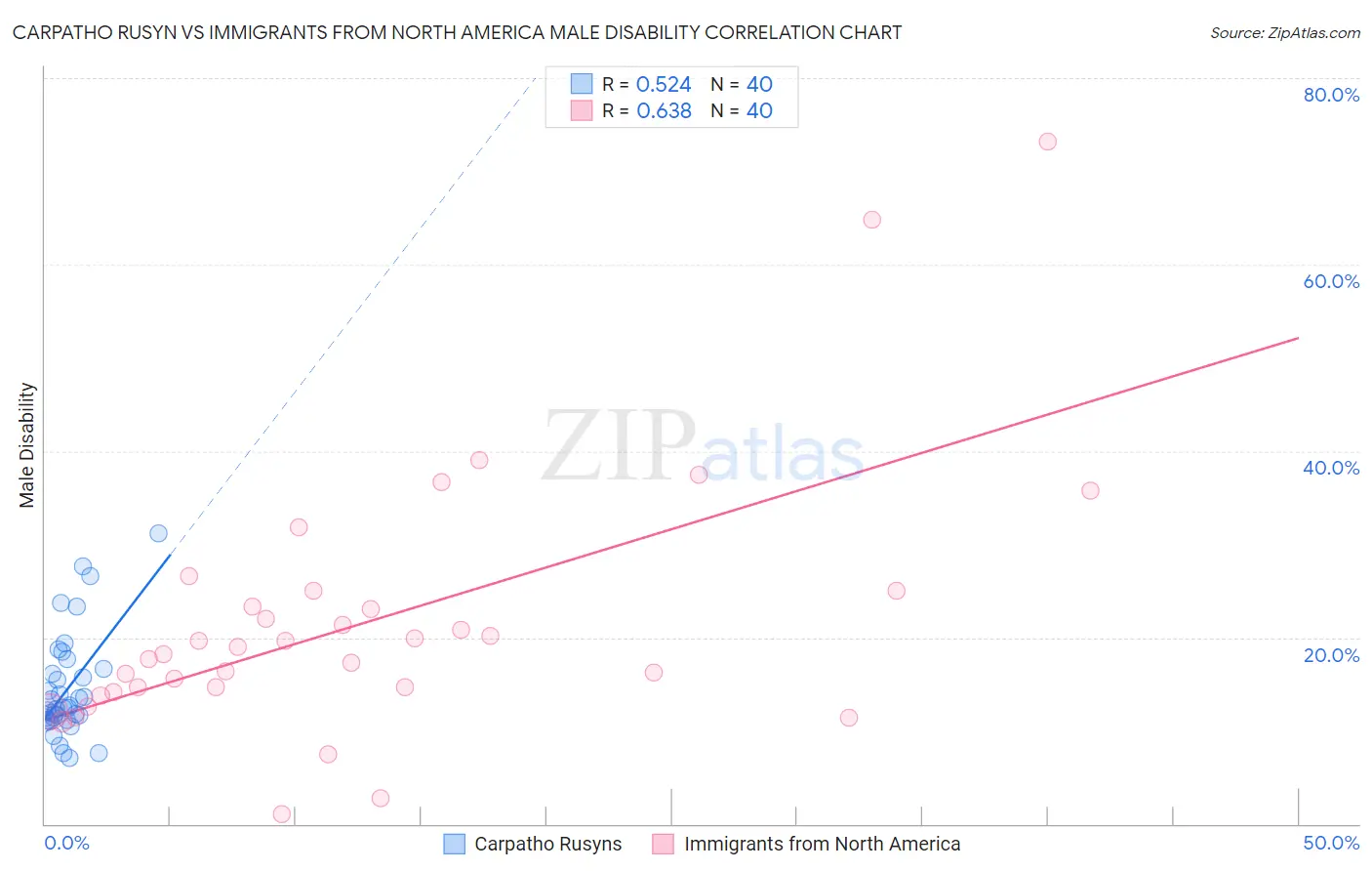 Carpatho Rusyn vs Immigrants from North America Male Disability