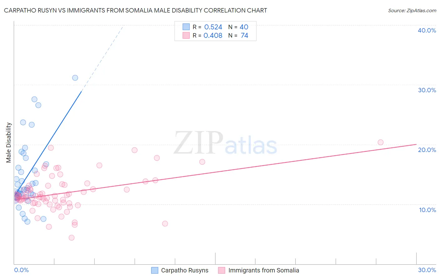 Carpatho Rusyn vs Immigrants from Somalia Male Disability